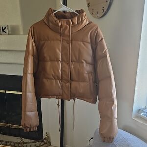 Tan Puffer Jacket - Cropped Quilted Coat